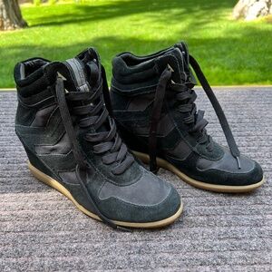 Sam Edelman heeled sneakers.  Suede and mesh lace up ankle boots.